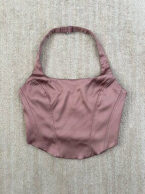 Aritzia Wilfred New Dusk Halter Satin Bustier Top S Pink